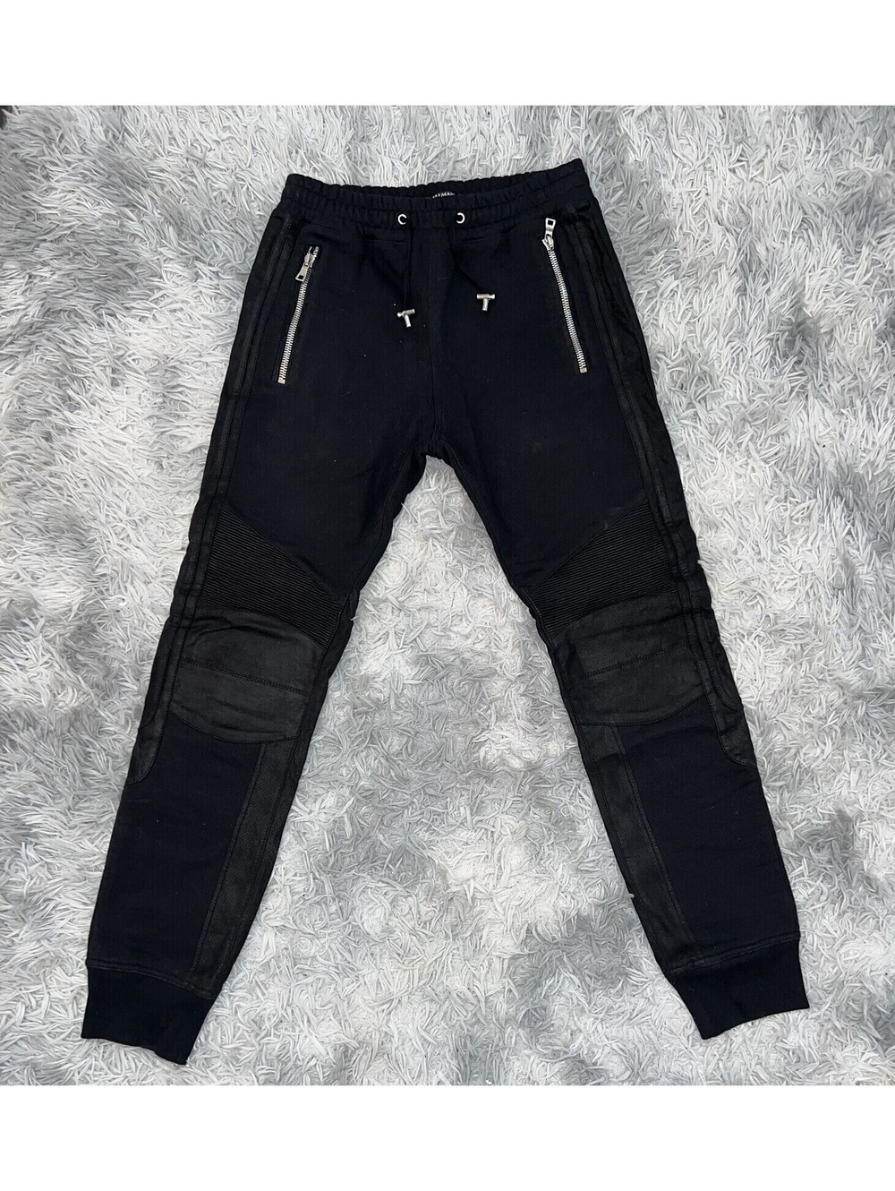 Balmain Biker Suede Leather Jog Jeans - Picture 1 of 4